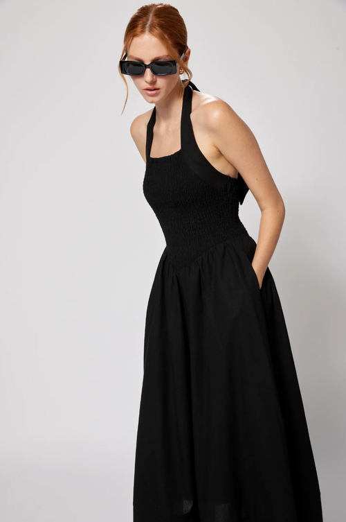 Linen Smocked Halter Dress