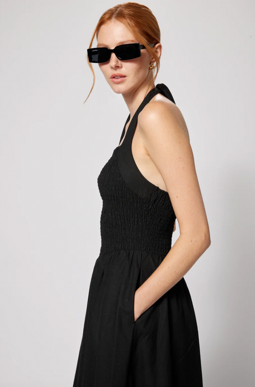 Linen Smocked Halter Dress