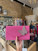 Pink Butterfly Envelope Clutch with Chain