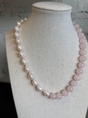 Rose Quartz and AAA Pearl 50/50 Necklace