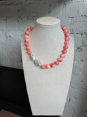 Pink & White Agate with Baroque Pearls Necklace