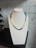 Mini Green Angelite & Malachite with Freshwater Pearls Necklace