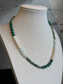 Mini Green Angelite & Malachite with Freshwater Pearls Necklace