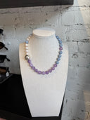 Lavender Amethyst  and Chalcedony with Button Pearls Necklace