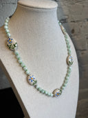 Green Angelite with Hand Painted Clay Cast Beads Necklace