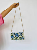 Sky Blue 3D Floral Clutch with Chain