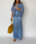 Alpaca Bomber Cardigan Powder Blue,  Short Sleeves