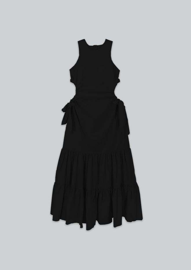 Tiered Cotton Cut-Out Maxi Dresss