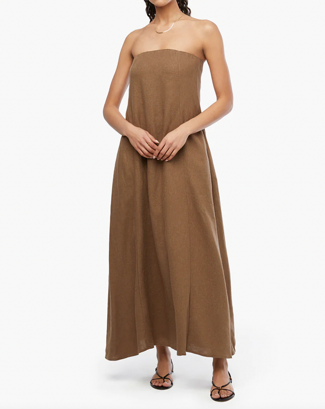 A-line Strapless Midi Dress