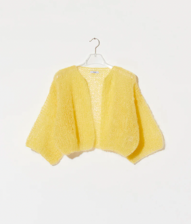 Mohair Light Short Sleeve Cardigan Yellow