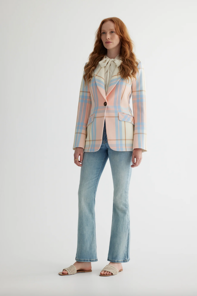 Single Button Trompet Sleeve Blazer