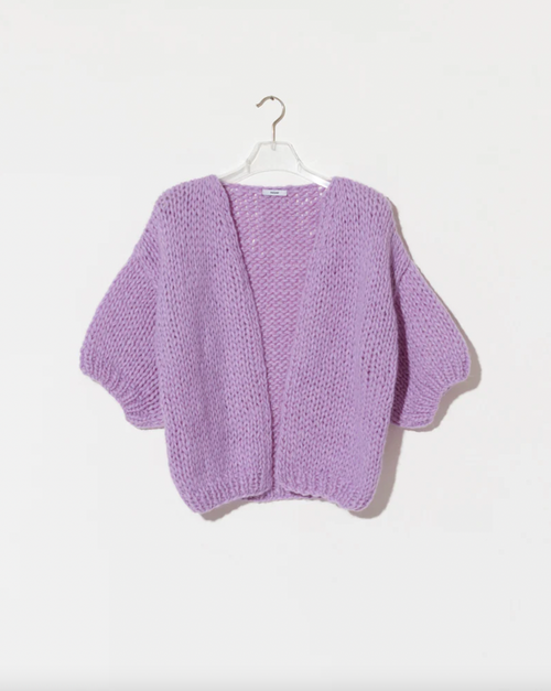 Alpaca Bomber Cardigan Lilac, Short Sleeves