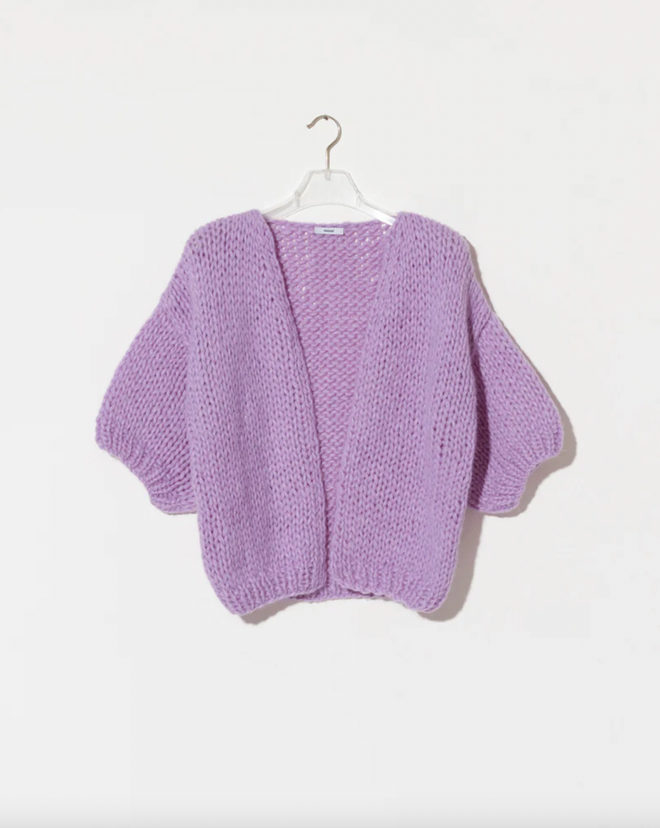 Alpaca Bomber Cardigan Lilac, Short Sleeves