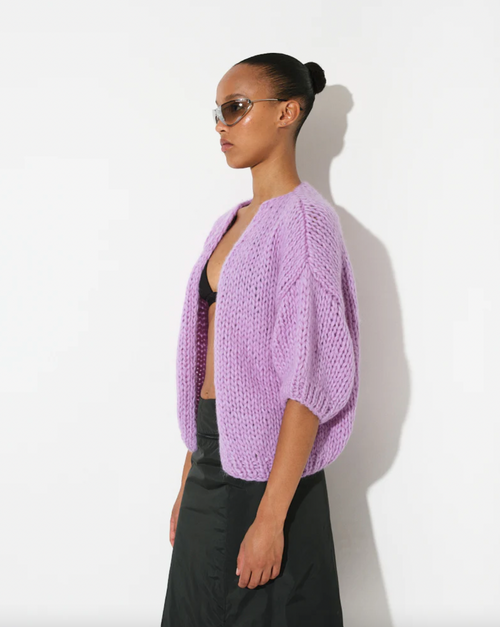 Alpaca Bomber Cardigan Lilac, Short Sleeves
