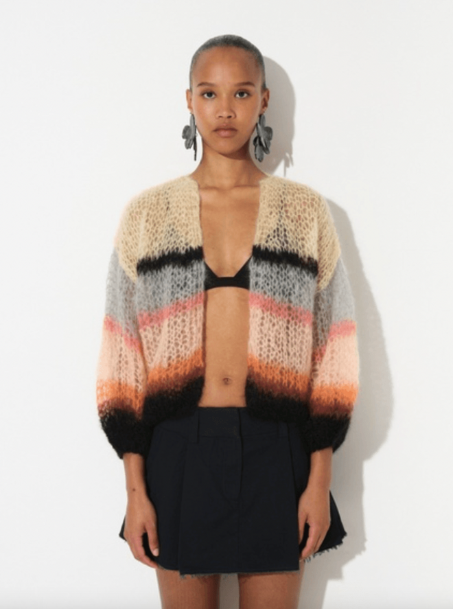 Mohair Bomber Cardigan Pastel, Light Stripes