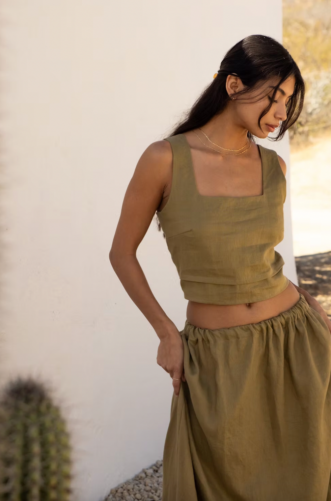 Pleat Detail Linen Tank