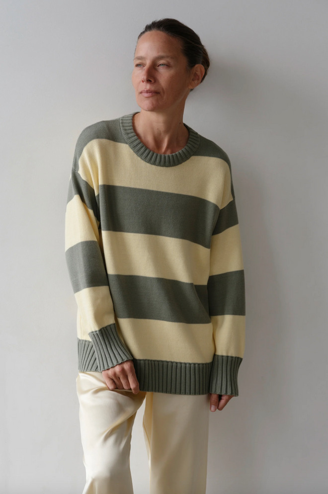 The Cotton Knit Stripe Crewneck Sweater