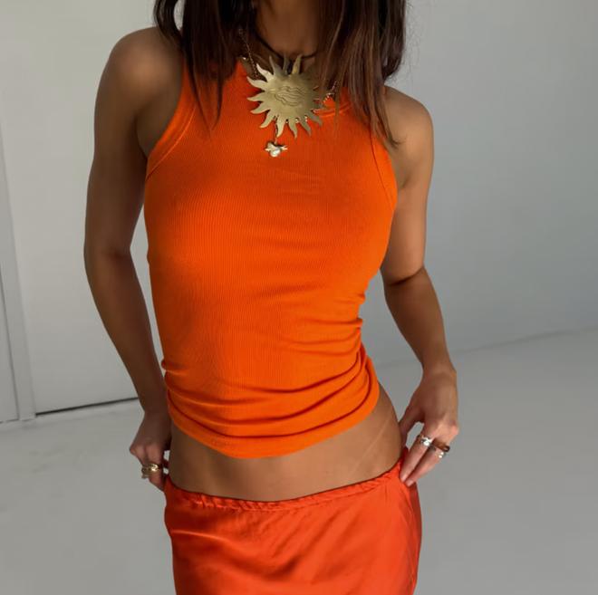 Hot Coral Ribbed Tank