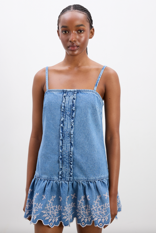 Lana Mini Dress - Embroidered Denim