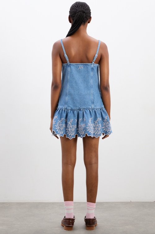 Lana Mini Dress - Embroidered Denim