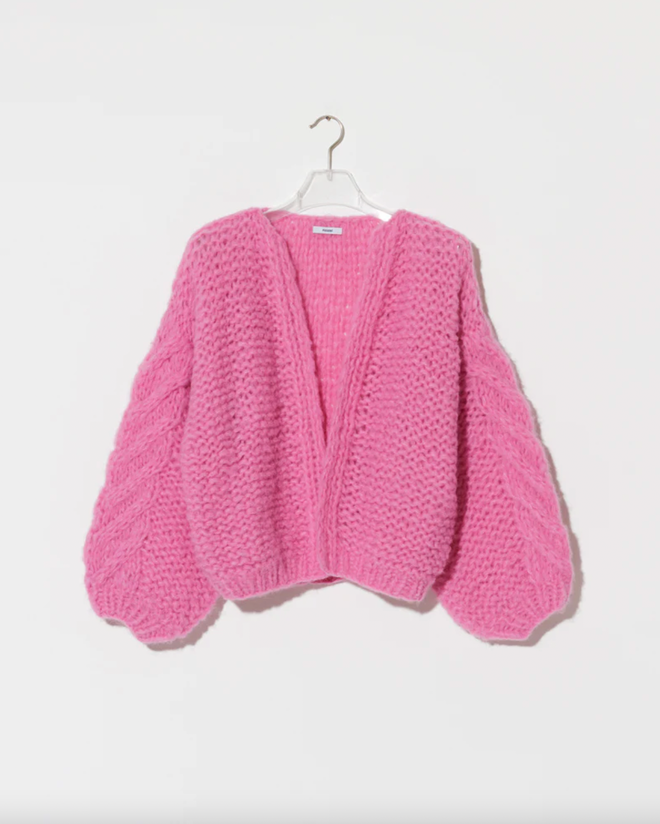 Fleecy Alpaca Cable Bomber Cardigan