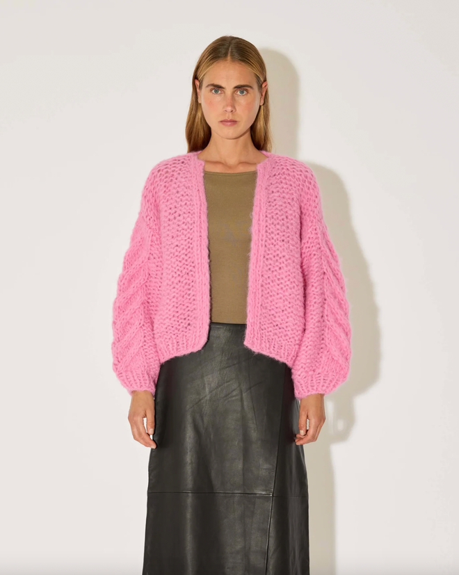 Fleecy Alpaca Cable Bomber Cardigan