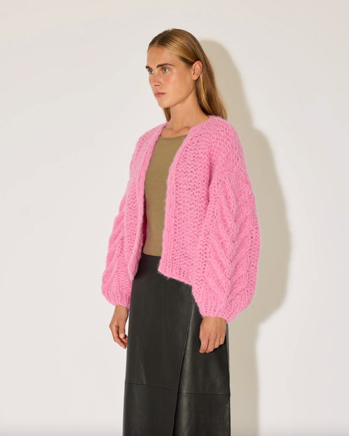Fleecy Alpaca Cable Bomber Cardigan