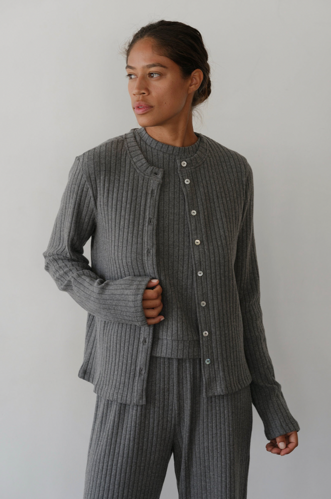 The Sweater Rib Cardi - Charcoal