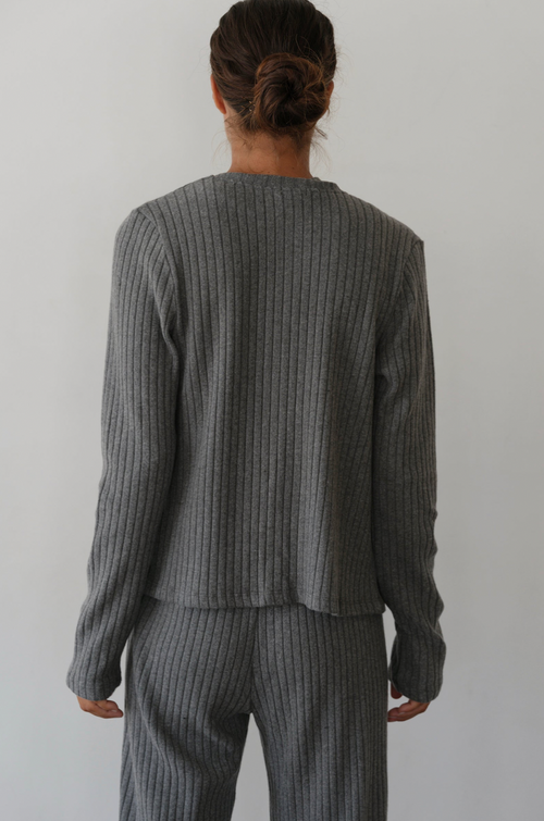 The Sweater Rib Cardi - Charcoal