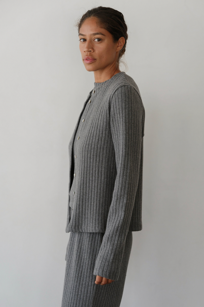 The Sweater Rib Cardi - Charcoal