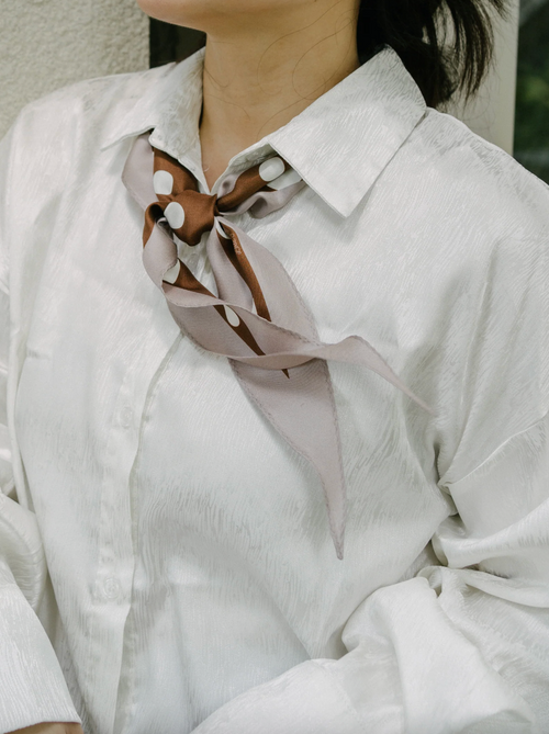 "Retro Polka" Silk Diamond Neckerchief - Coffee
