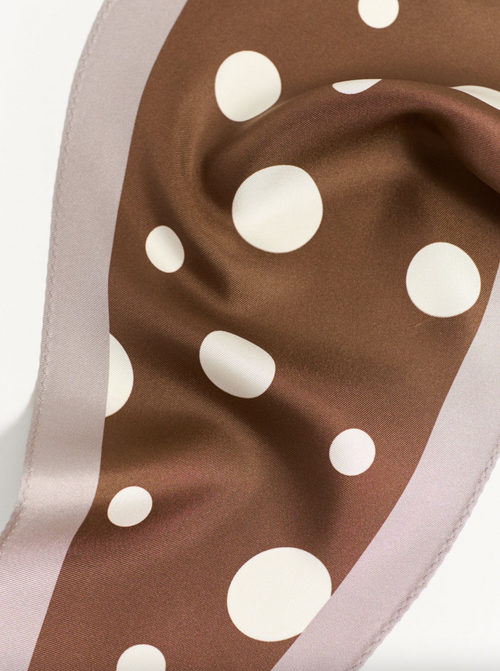 "Retro Polka" Silk Diamond Neckerchief - Coffee