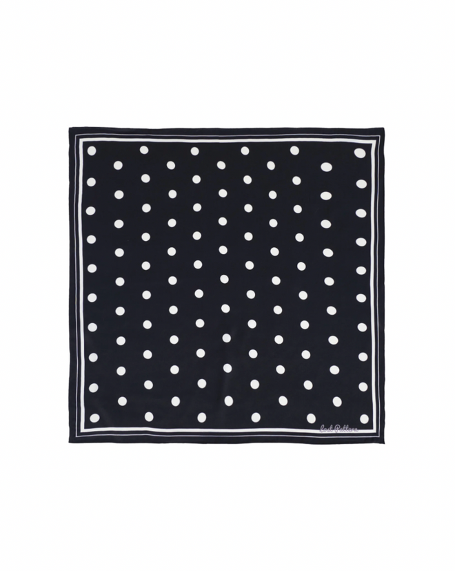"Retro Polka" Silk Bandana Scarf - Black & White