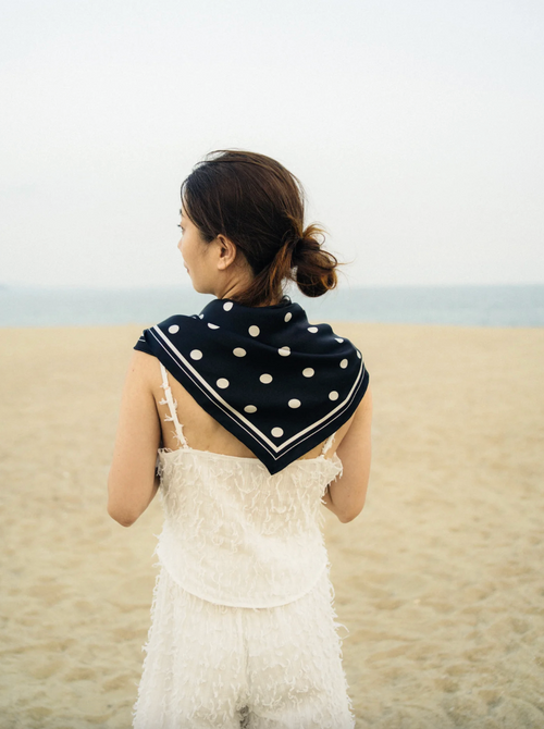 "Retro Polka" Silk Bandana Scarf - Black & White