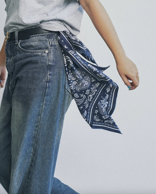 "Paisley" Silk Bandana Scarf - Midnight Blue