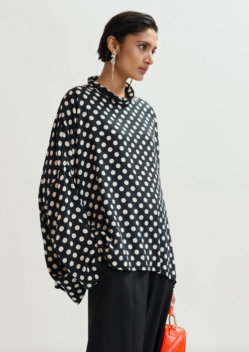Joyetta Oversized Polka-Dot Print Top