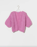 Alpaca Bomber Cardigan Pink Melange, Short Sleeves