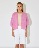 Alpaca Bomber Cardigan Pink Melange, Short Sleeves