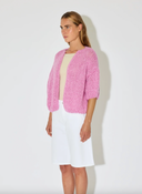 Alpaca Bomber Cardigan Pink Melange, Short Sleeves