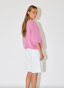 Alpaca Bomber Cardigan Pink Melange, Short Sleeves