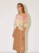 Mohair Short Sleeve Bomber Cardigan, Light Pastel Stripes