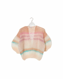 Mohair Short Sleeve Bomber Cardigan, Light Pastel Stripes