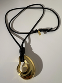 Long Leather Necklace with Gold Pendant
