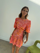 Coral Poppy Puff Sleeve Mini Dress