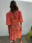 Coral Poppy Puff Sleeve Mini Dress