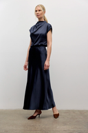 Satin Pleated Top Navy