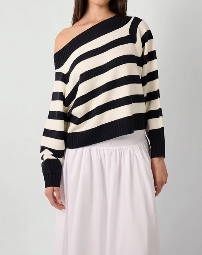 Off Shoulder Sweater Striped