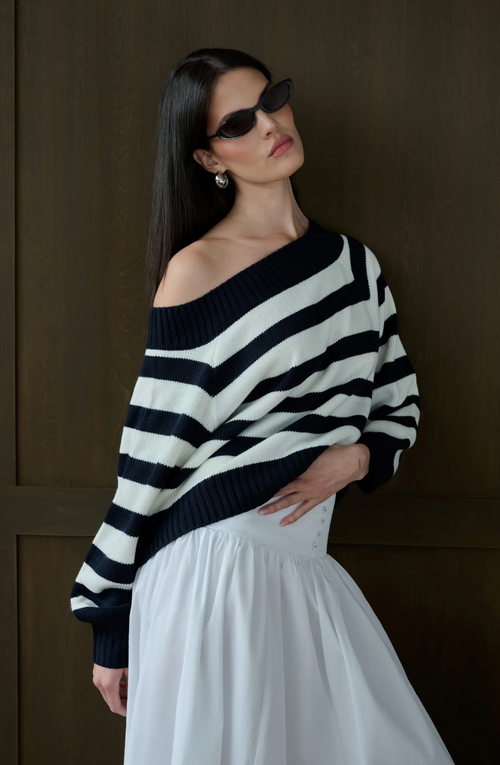 Off Shoulder Sweater Striped