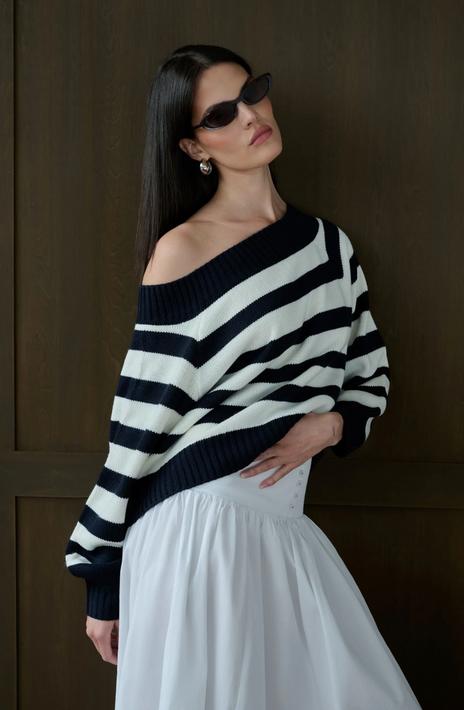 Off Shoulder Sweater Striped