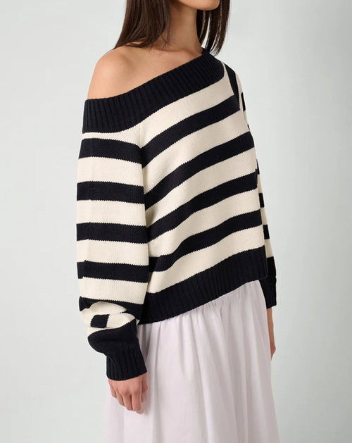 Off Shoulder Sweater Striped